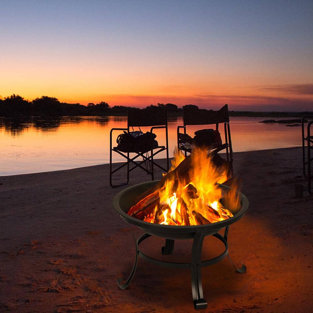 22 in. W x 20 in. H Round Metal Wood Burning Fire Pit in Black - Hercitys