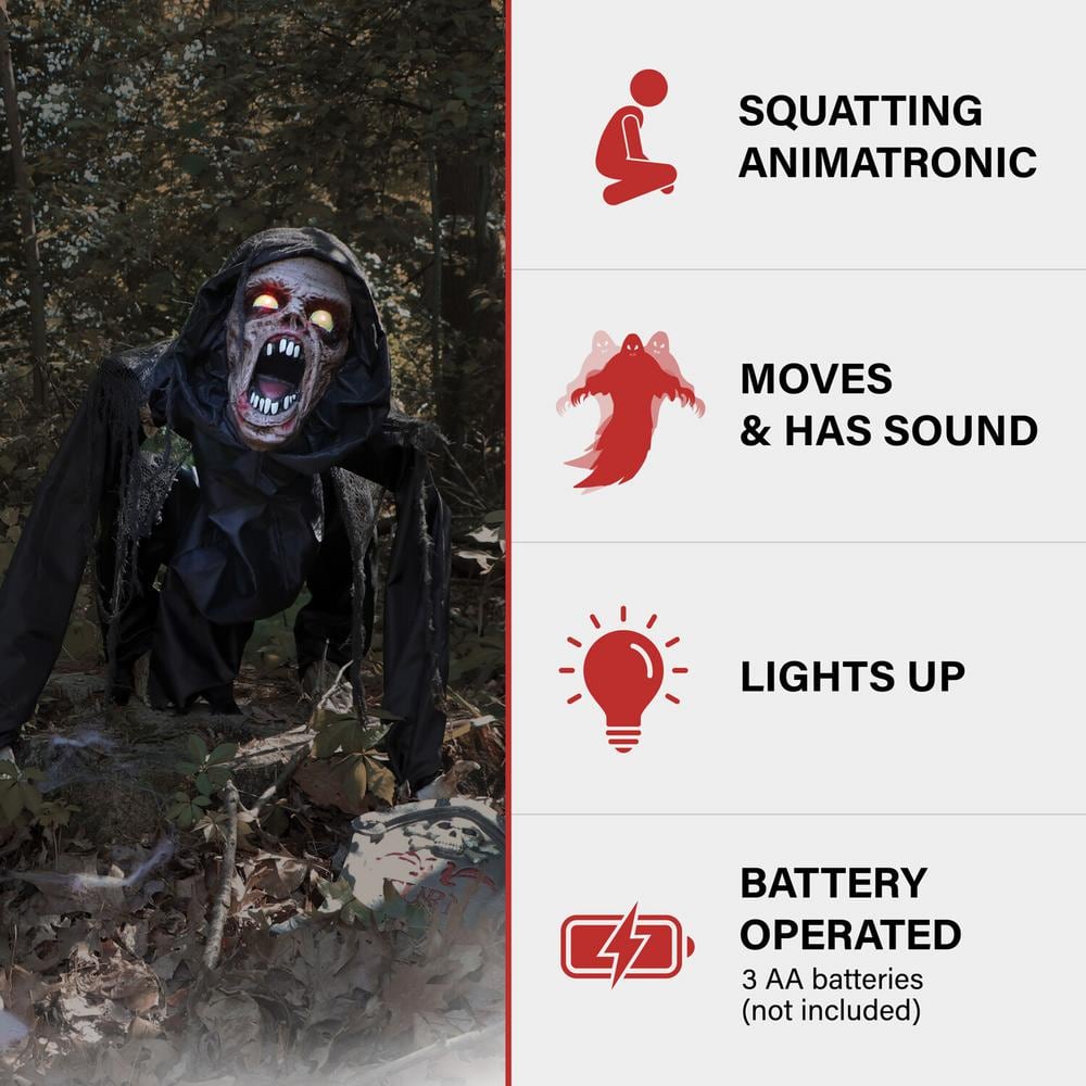 17.5 in. Battery Operated Animatronic Zombie with Red LED Eyes Halloween Prop - Hercitys