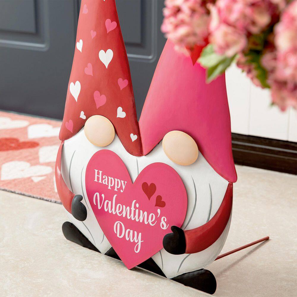 30 in. H Valentine’s Metal Gnome Couple Yard Stake(KD, 3 Function) - Hercitys