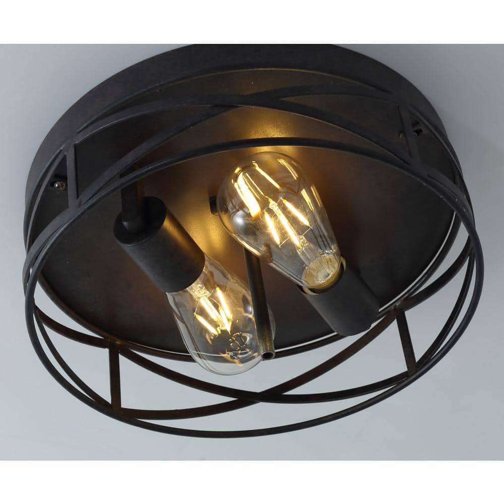 11.4 in. 2-Light Farmhouse Flush Mount Ceiling Light Fixture with Water Ripple Glass Shade - Hercitys