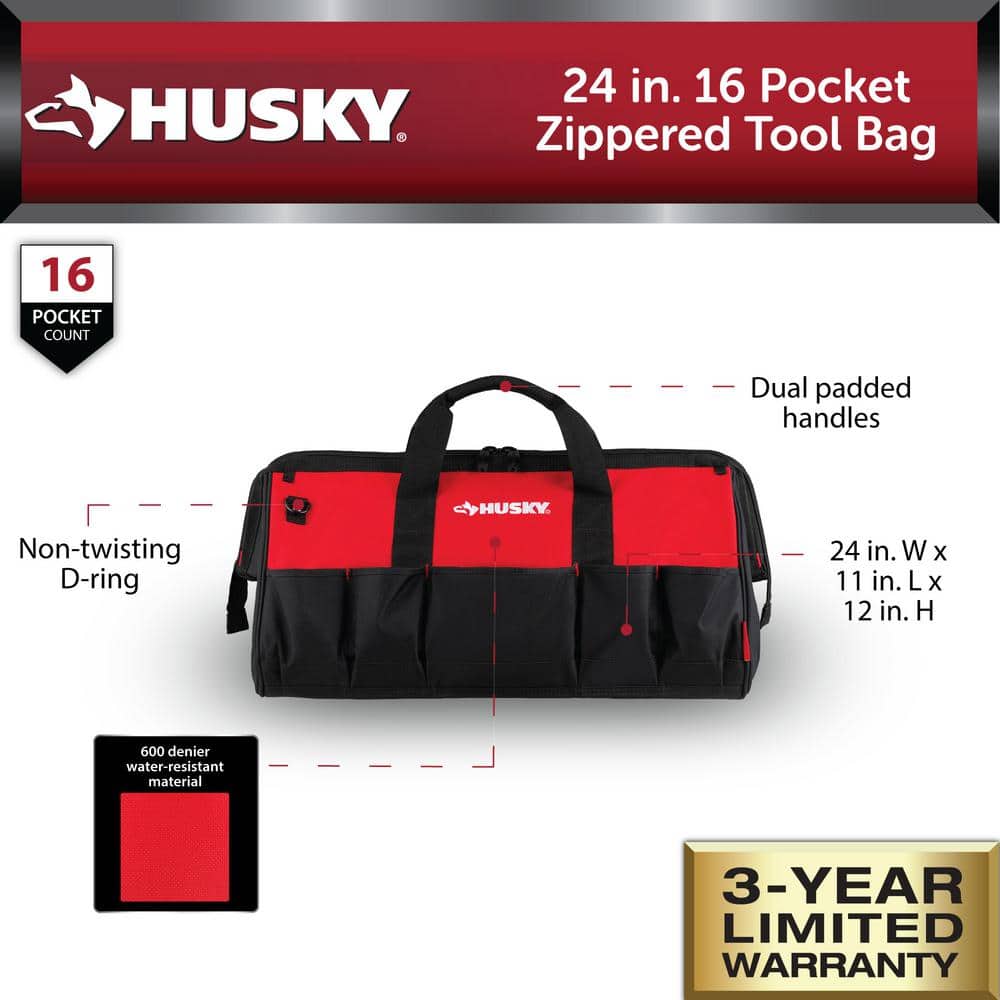 24 in. 16 Pocket Zippered Tool Bag - Hercitys