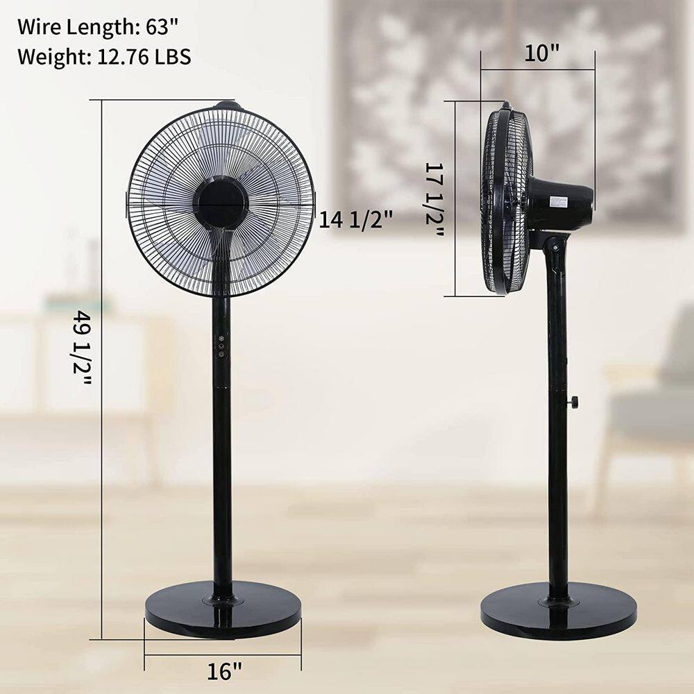 14.5 in. 12-Fan Speeds Pedestal Fan in Black with 90° Wide Oscillation, Remote Control, Timer - Hercitys