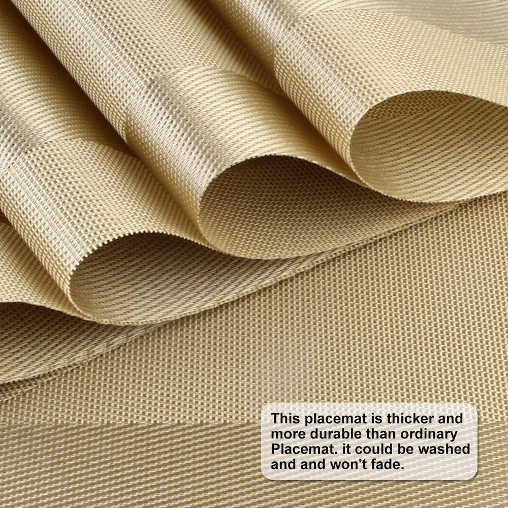 11.8 in x 17.7 in. Stylish Polyester Woven Place Mats for Dining Table Washable and Durable PVC in Gold Set of 6 - Hercitys