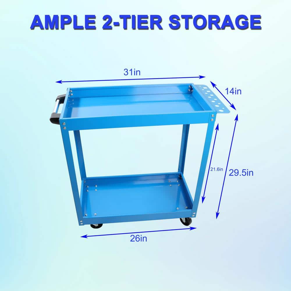 2 Tier Rolling Mechanic Tool Cart, Heavy Duty Steel Utility Cart with Lockable Wheels, 400 lbs. Capacity - Hercitys
