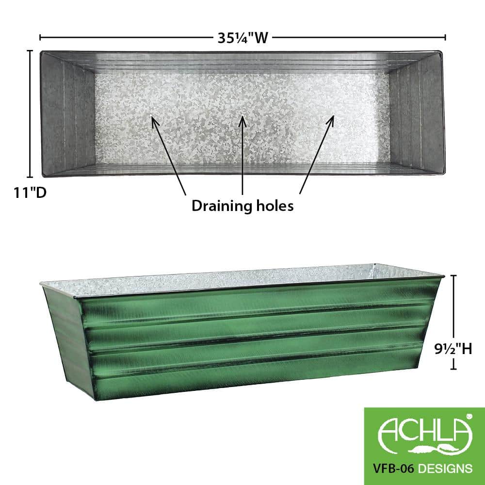 35.25 in. W Green Large Galvanized Steel Flower Box - Hercitys