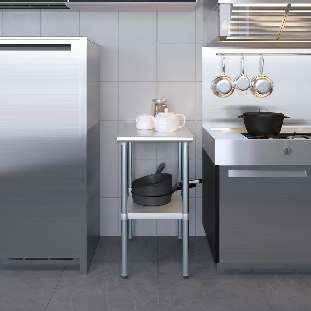 30 in. x 18 in. Stainless Steel Kitchen Utility Table with Adjustable Bottom Shelf - Hercitys
