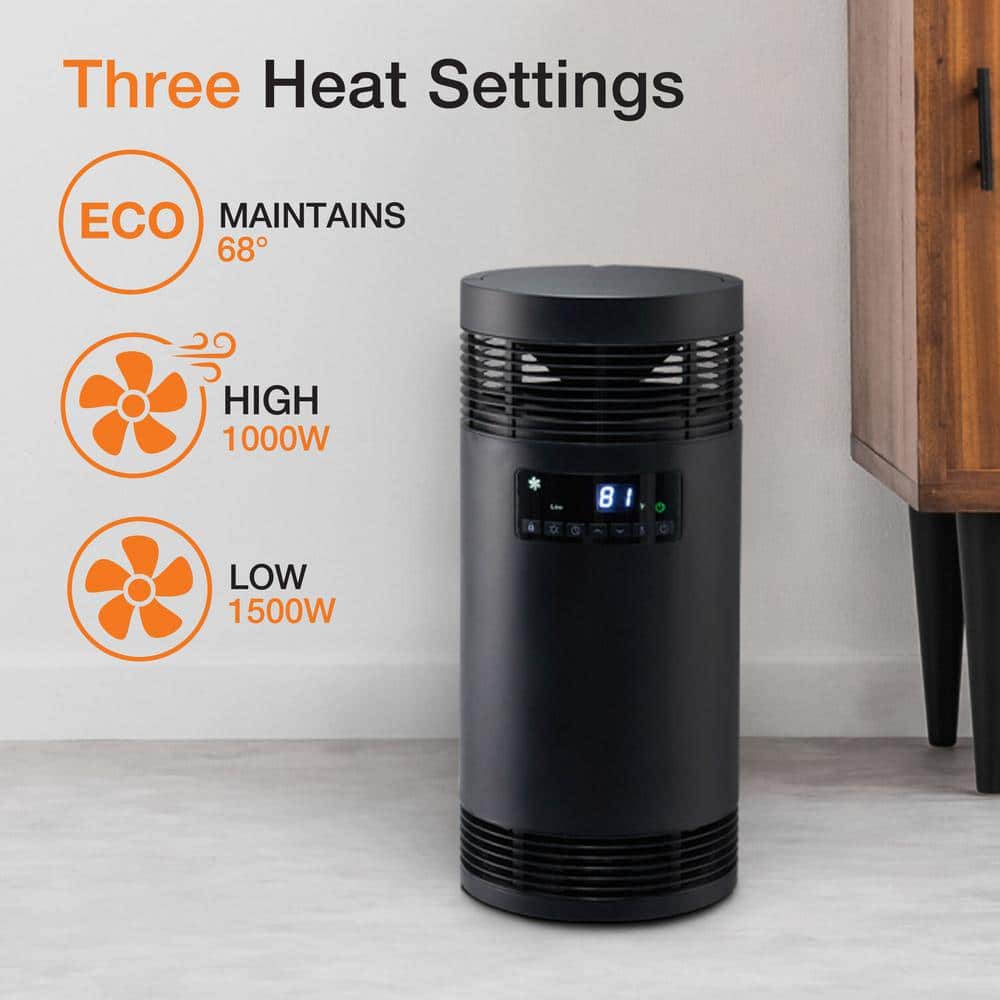 1500-Watt 360° Surround Ceramic Tower Infrared Space Heater with Handle - Hercitys