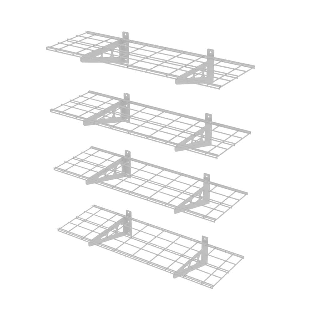 4-Pack 12 in. x 36 in. Steel Garage Wall Shelf with Brackets in White - Hercitys