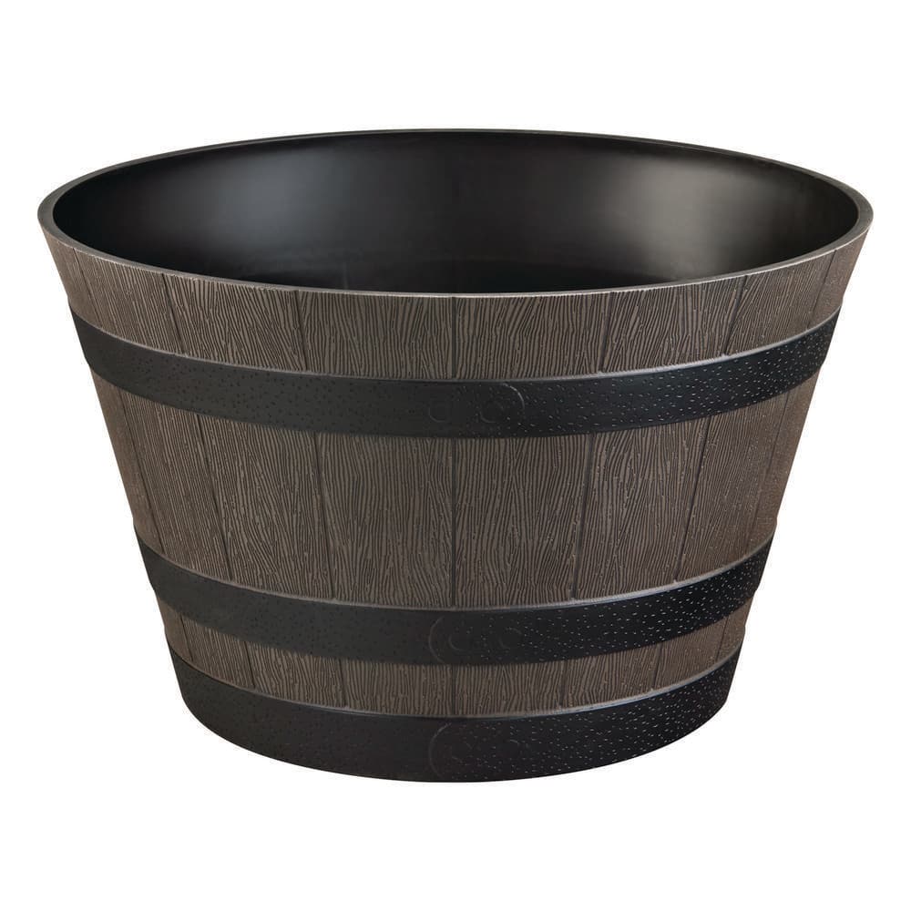 22 in. Cameron Whiskey Barrel Resin Planter (22 in. D x 13.5 in. H) with Drainage Hole - Hercitys