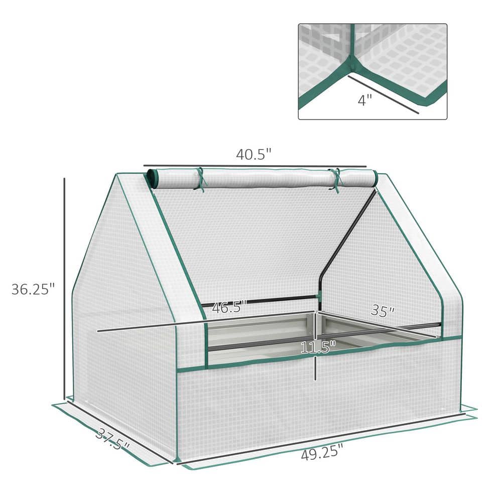 49.25 in. W x 37.5 in. D x 36.25 in. H Galvanized Steel Raised Garden Bed with Mini Greenhouse - Hercitys