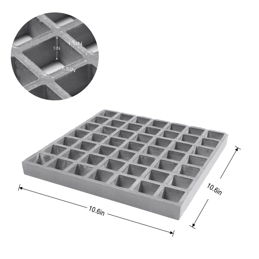 10.6 in. x 10.6 in. x 1 in. Gray Plastic Paver Fiberglass Molded Grating, 1.5 in. x 1.5 in. x 1 in. - Hercitys