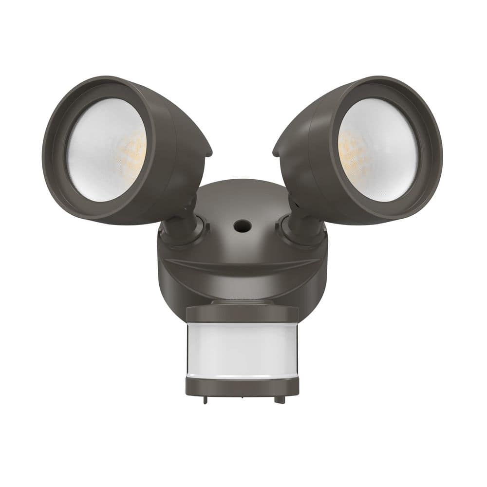 240-Degree Bronze Motion Activated Integrated LED Outdoor Twin Head Security Flood Light, 4000K - Hercitys