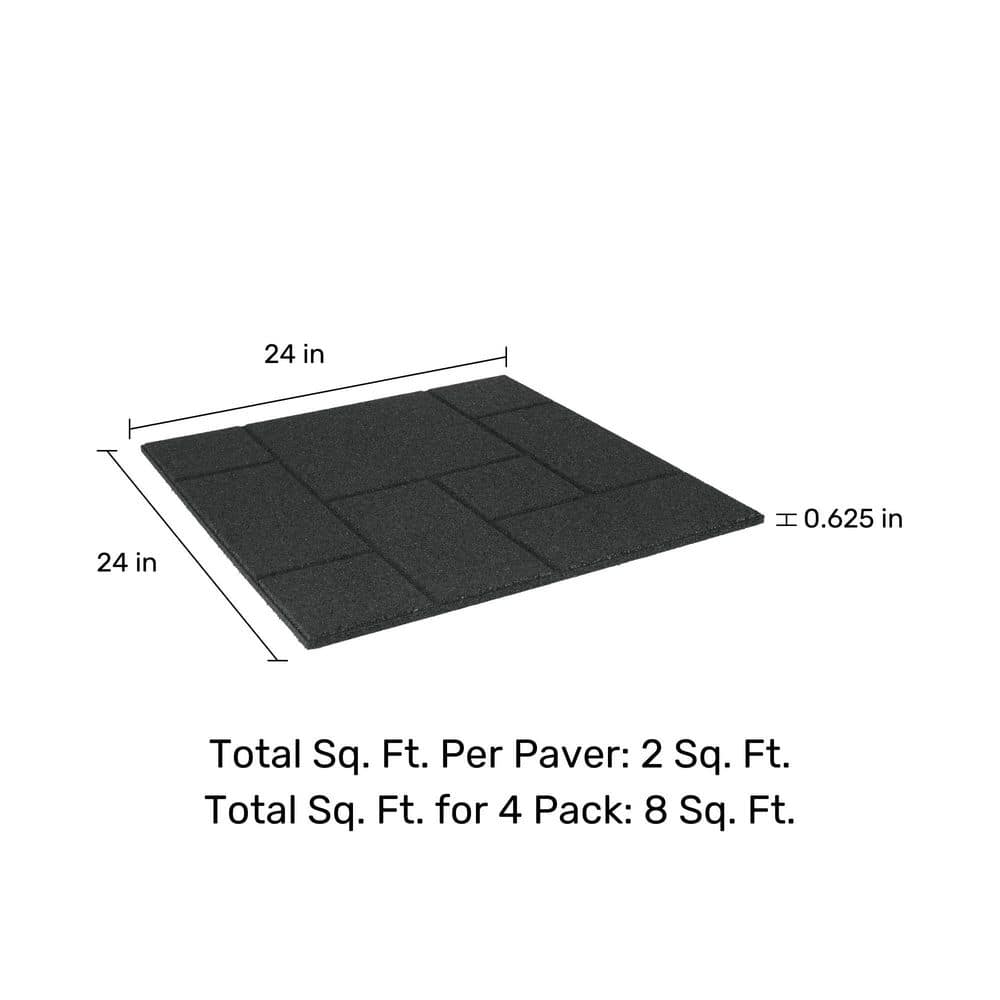 24 in. x 24 in. x 5/8 in. Black Dual-Sided Rubber Paver (4-Pack) - Hercitys