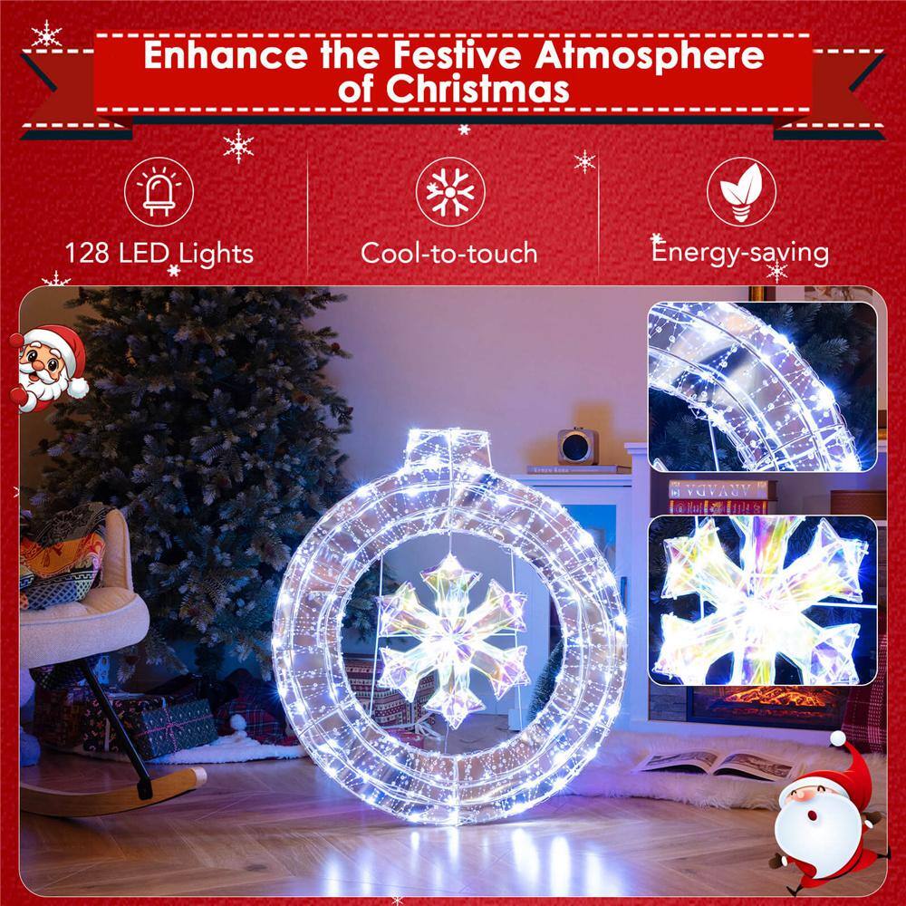 33 in. White PreLit White Light Artificial Christmas Wreath with 128 Cold White LED Lights - Hercitys