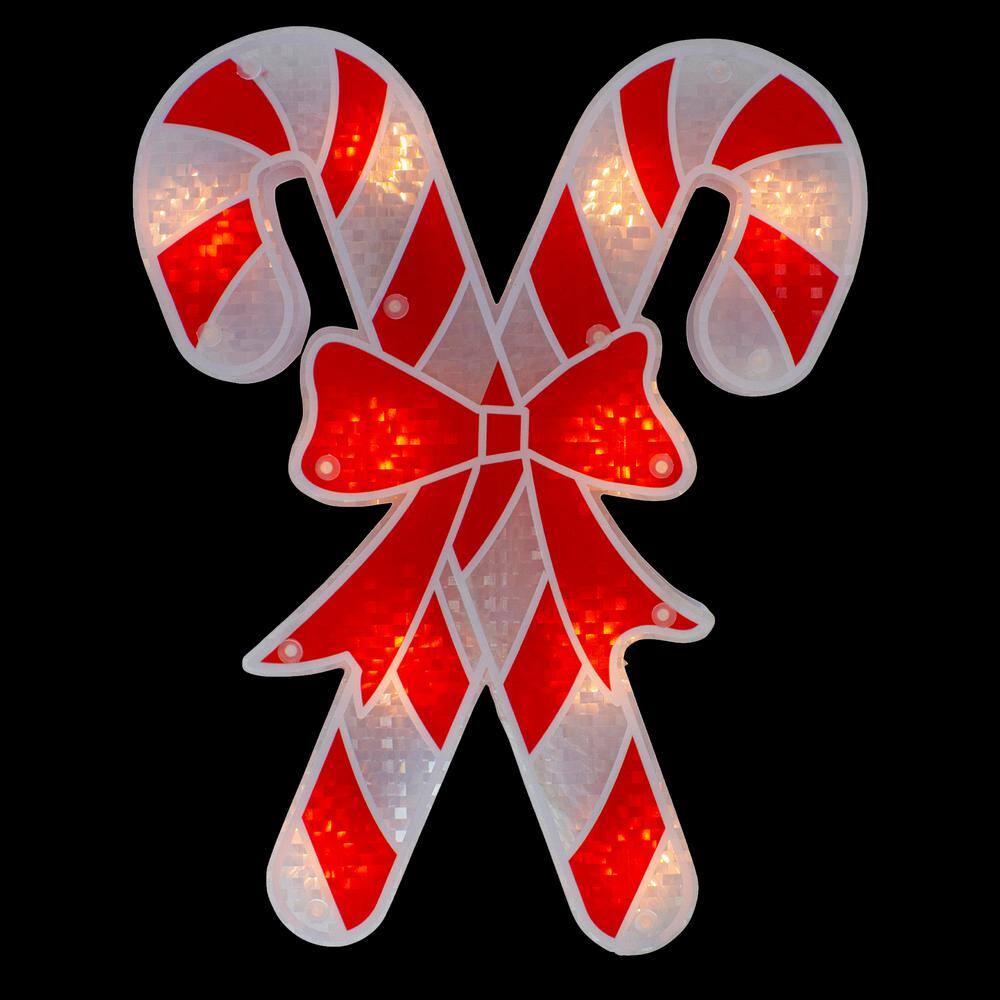 12 in. Lighted Red and White Holographic Candy Cane Christmas Window Silhouette Decor - Hercitys