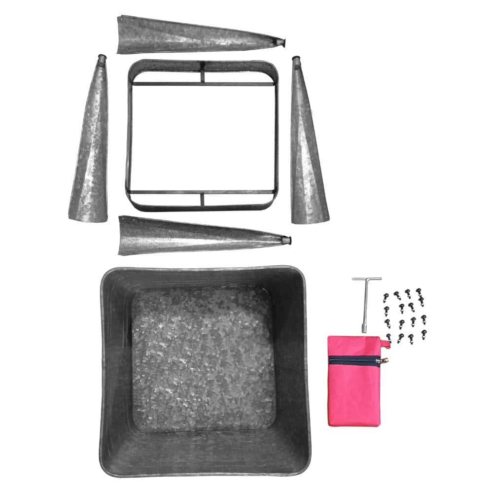 32 in. Gray Iron Multi-Functional Galvanized Metal Tub on Stand - Hercitys