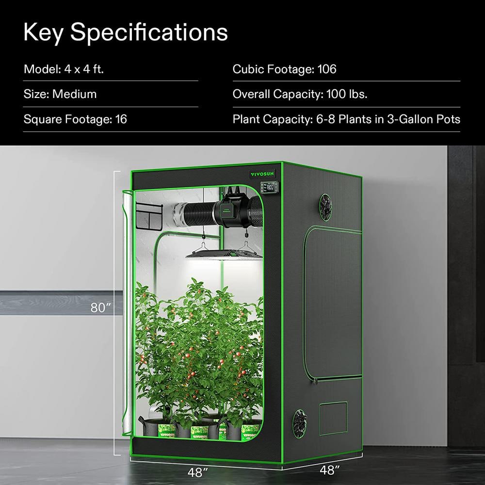 4 ft. x 4 ft. Mylar Hydroponic Grow Tent with Observation Window and Floor Tray - Hercitys