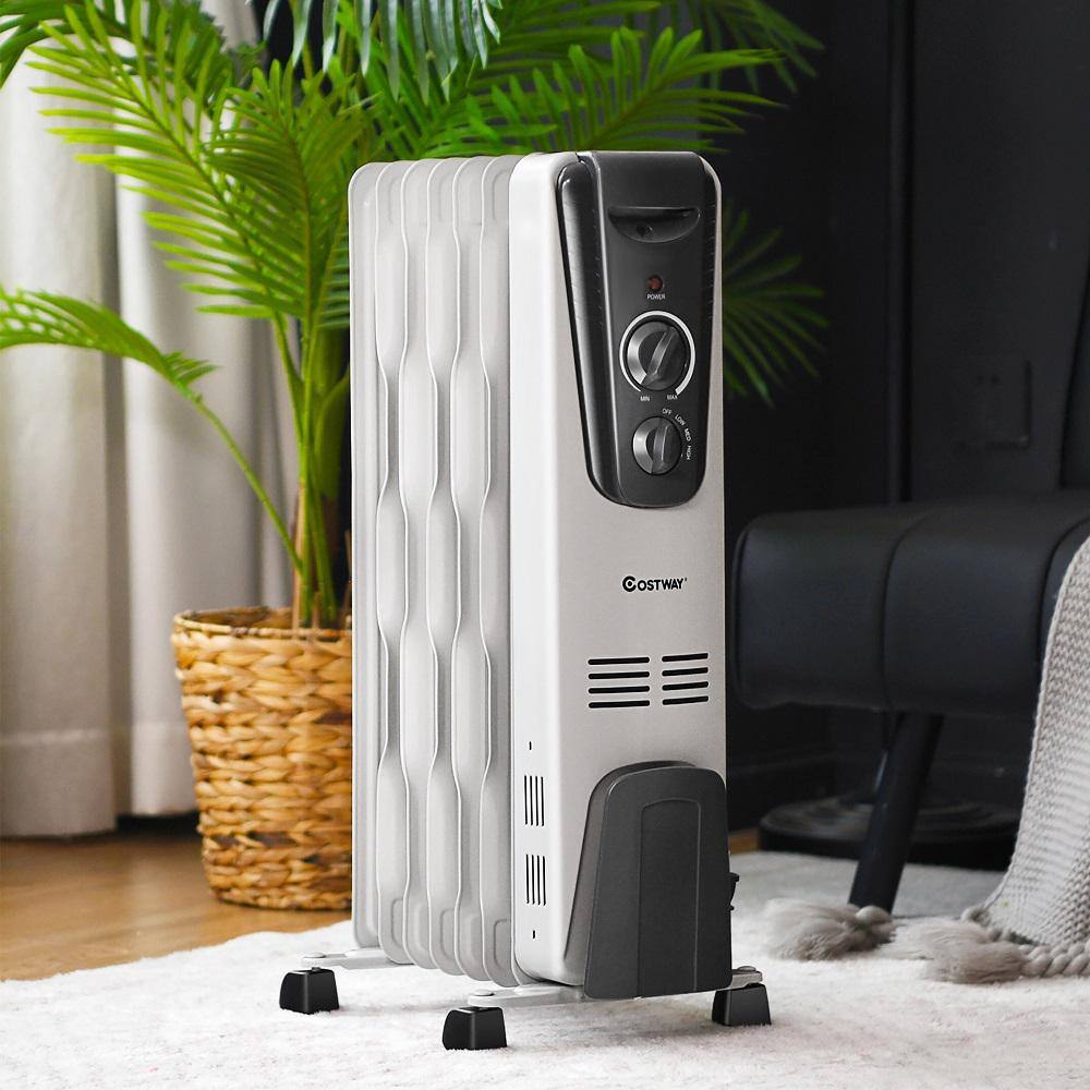 1500-Watt Gray Electric Oil Filled Radiator Space Heater 5.7 Fin Thermostat Room Radiant - Hercitys