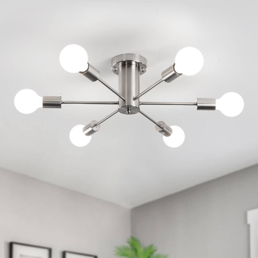 21.84 in. 6-Light Nickel Sputnik Transitional Flush Mount Ceiling Lights - Hercitys