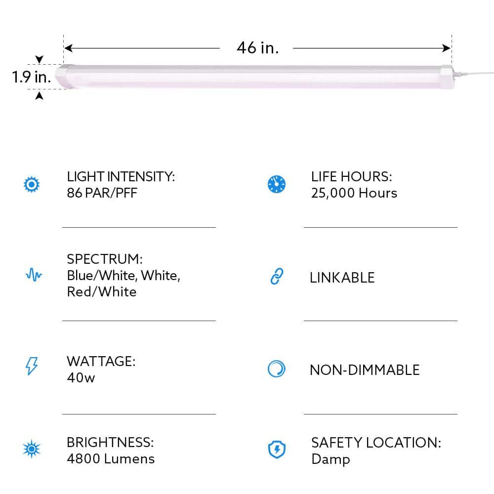 46 in. 40-Watt White LED 3 Adjustable Spectrum Remote Control Linkable Plant Grow Light Fixture White Adjustable Light - Hercitys