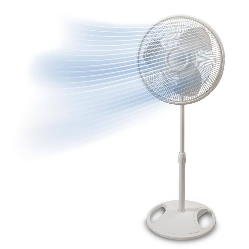 16 in. 3 Speed Oscillating Pedestal Fan with Adjustable Height, Remote Control, and Auto Off Timer in White - Hercitys