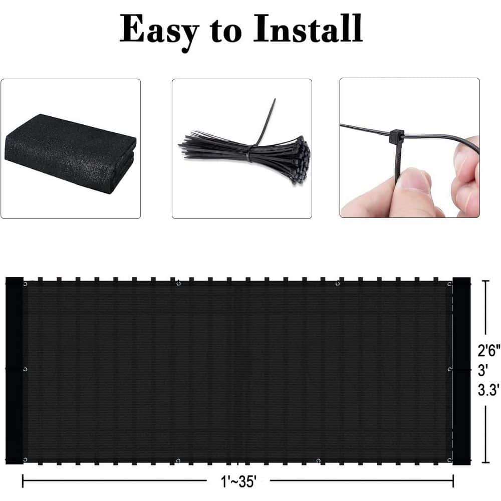 36 in. HDPE Black Plastic Balcony Privacy Fence with UV Protection Garden Fence, 90% Shade Netting - Hercitys