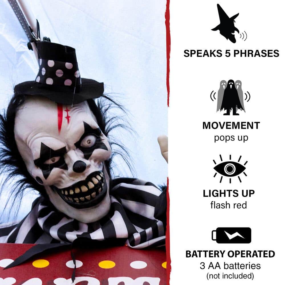 20 in. Battery Operated Poseable Groundbreaker Clown with Red LED Eyes Halloween Prop - Hercitys