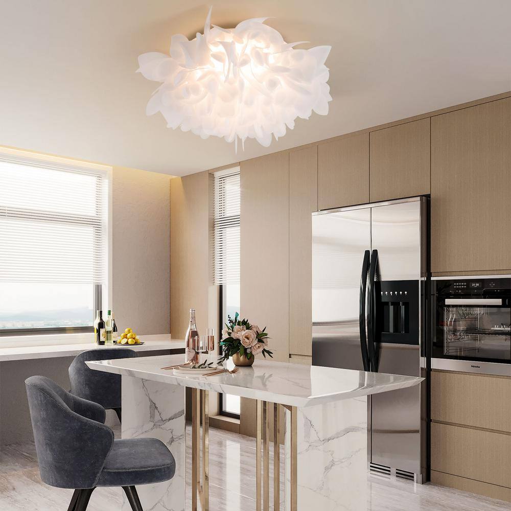 20.86 in. White Modern Flush Mount Ceiling Light with Petal Shape PVC Shade and Selectable Integrated LED light Source - Hercitys