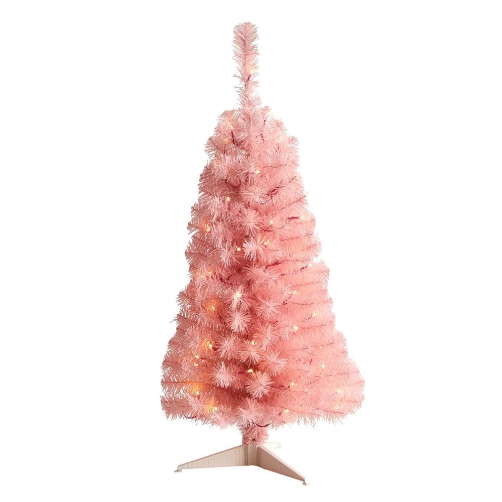 3 ft. Pink Artificial Christmas Tree with 50 LED Lights and 118 Bendable Branches - Hercitys