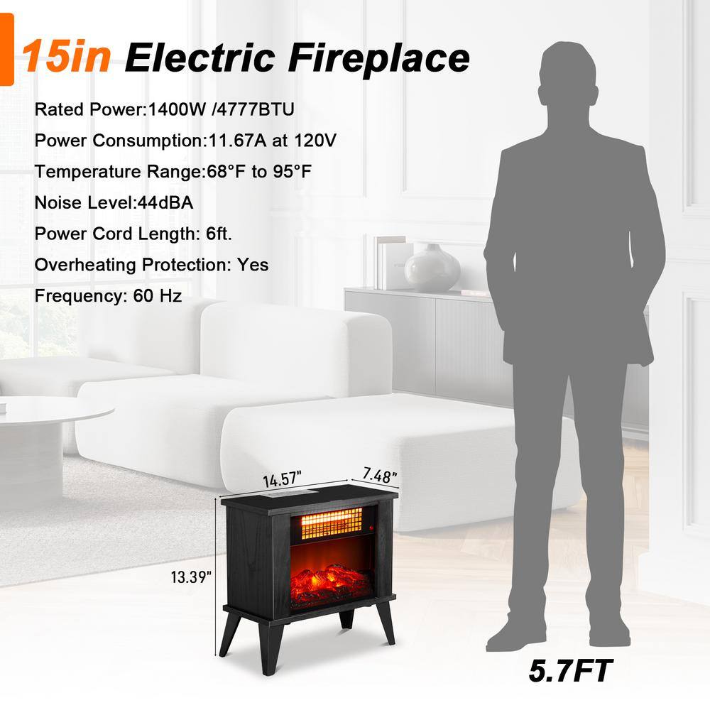 15 in. Freestanding Electric Fireplace Stove in Black - Hercitys