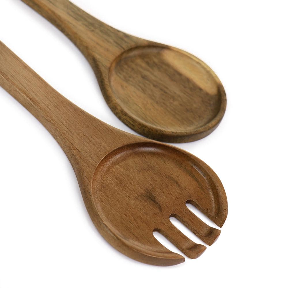 13 in. 70 fl. Oz. Brown Acacia Wood Salad Serving Bowl and Spoon (Set of 3) - Hercitys