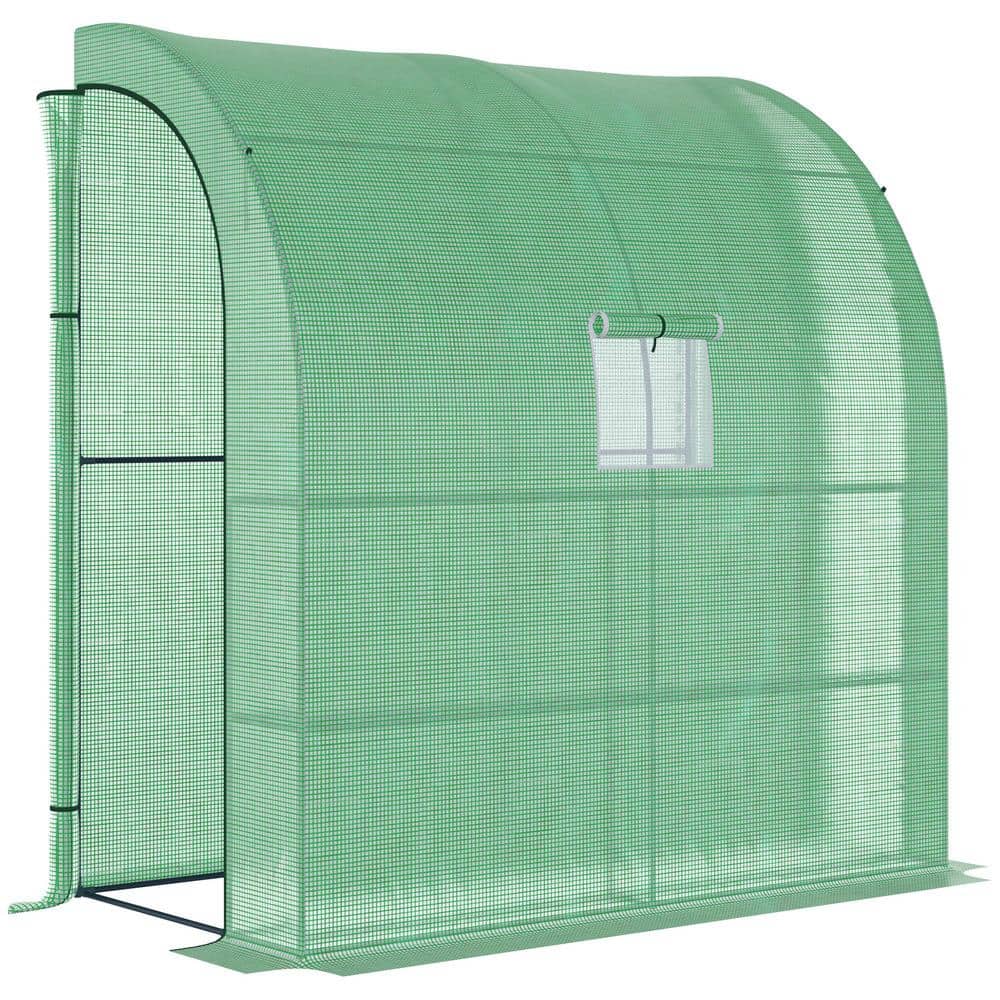 3 ft. W x 7 ft. D x 7 ft. H Steel Green Walk-In Greenhouse with Roll-up Windows and PE Cover - Hercitys