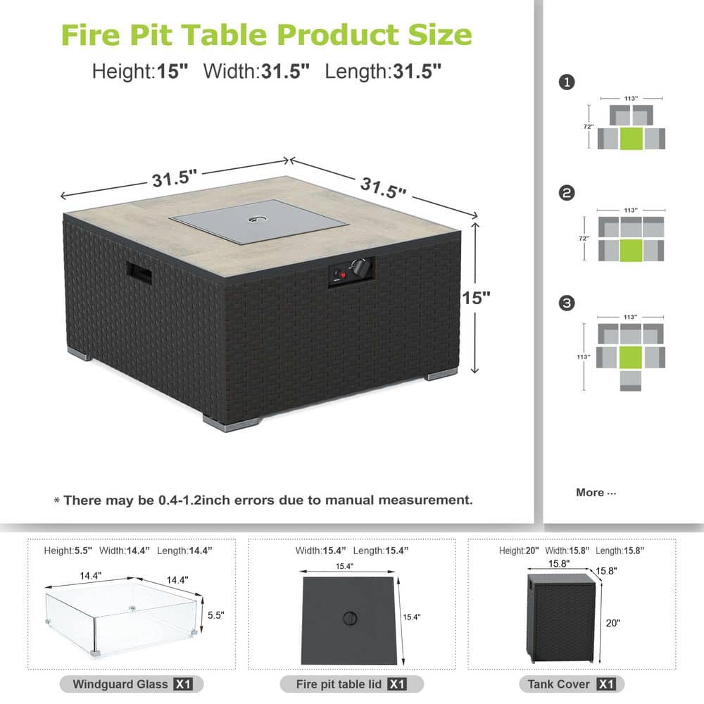 31.5 in. 40,000BTU Fire Pit Propane Gas Fire Pit Table Square Tabletop - Hercitys