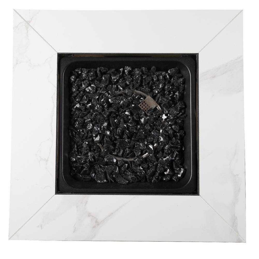 30 in. Gas Fire Pit Table with Cover, Black Glass - Hercitys