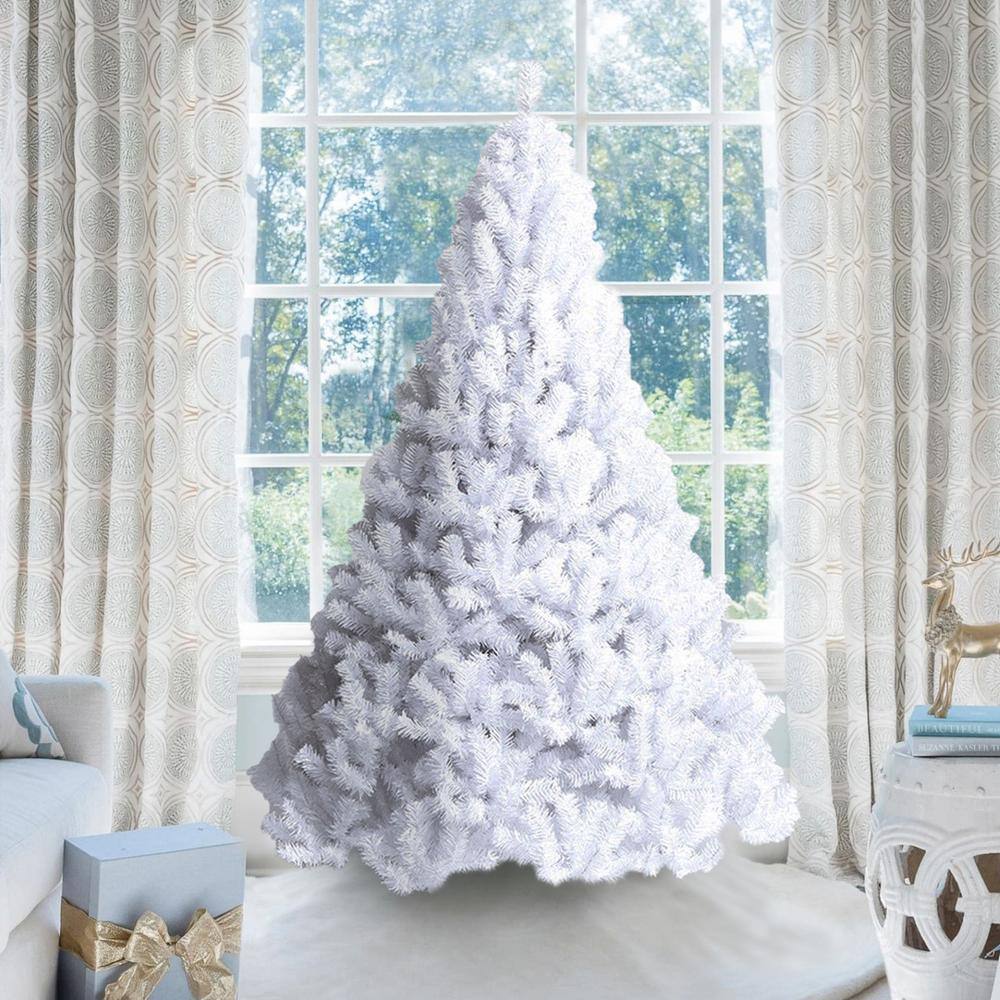 5 ft. White Unlit Full PVC Regular Artificial Christmas Tree with Solid Metal Stand - Hercitys