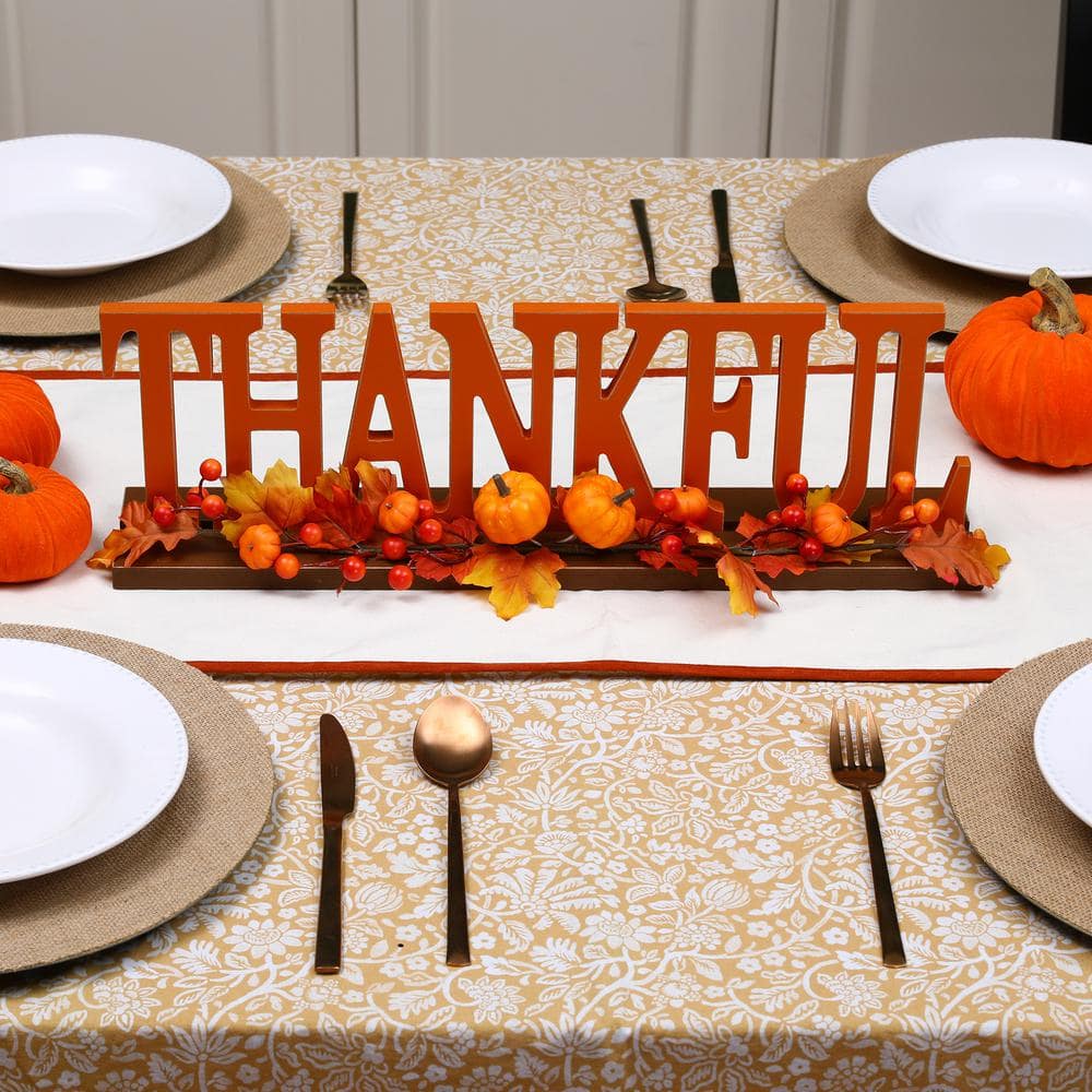 20 in. L Thankful Wooden Table Decor - Hercitys