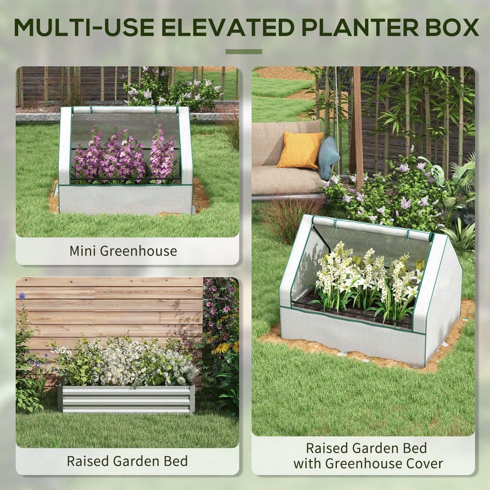 49.25 in. W x 37.5 in. D x 36.25 in. H Galvanized Steel Raised Garden Bed with Mini Greenhouse - Hercitys