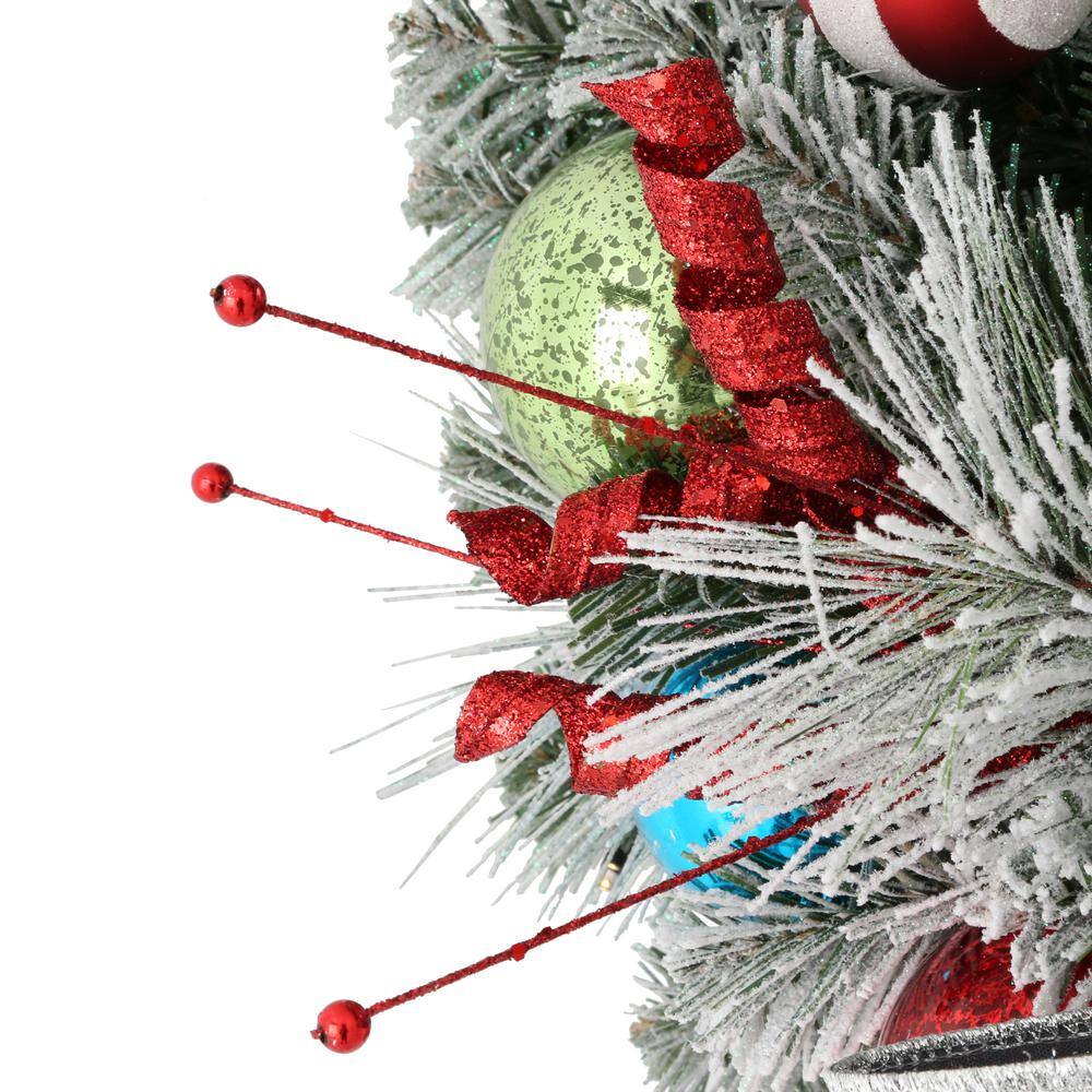 32 in. Pre-Lit LED Flocked Whimsical Artificial Christmas Wreath with 35-Lights - Hercitys