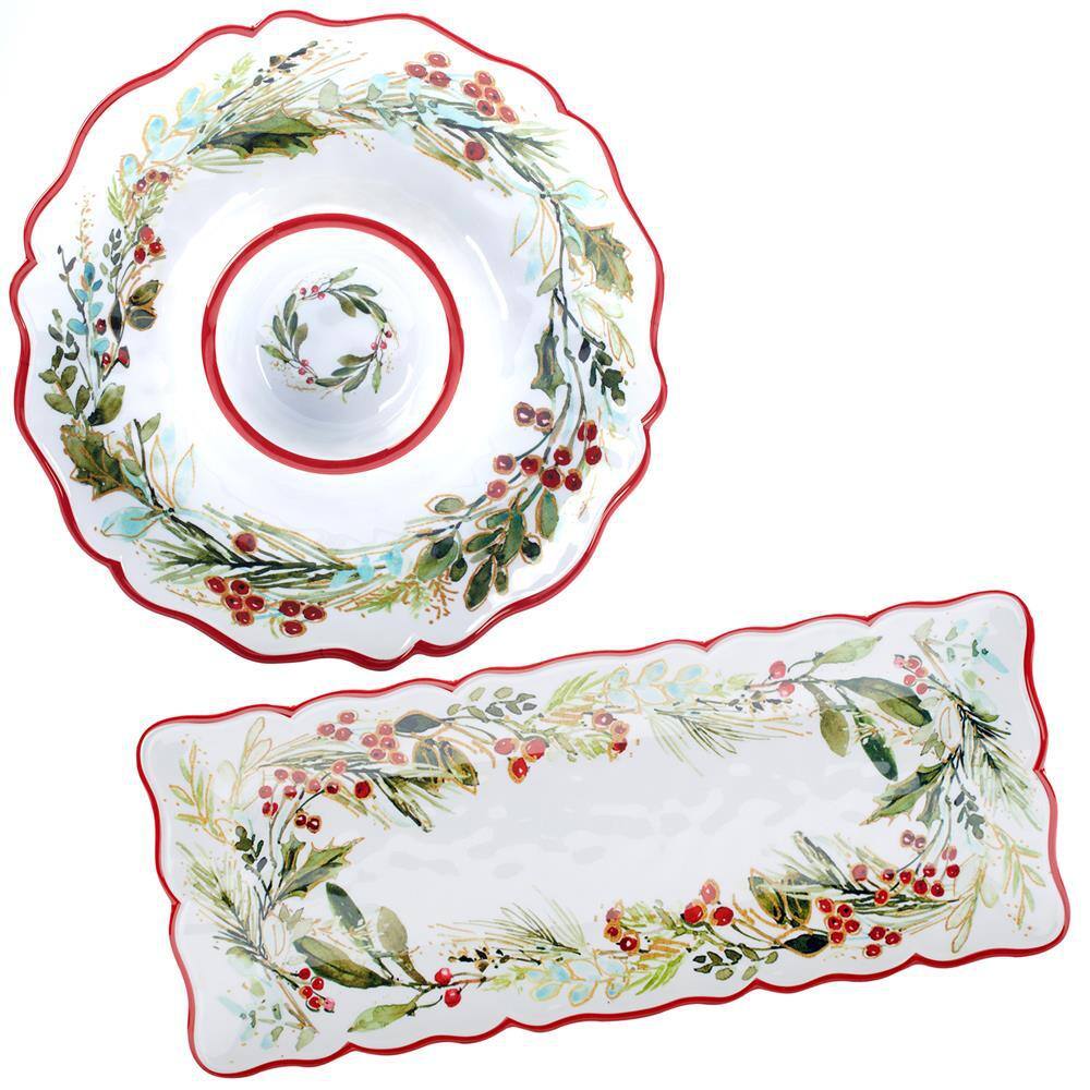 14 in. Multi-Colored Christmas Gatherings Melamine Platter (Set of 2) - Hercitys