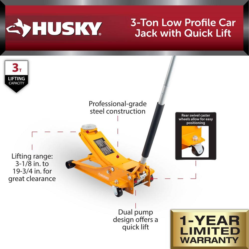 3-Ton Orange Low Profile Floor Jack with Quick Lift - Hercitys
