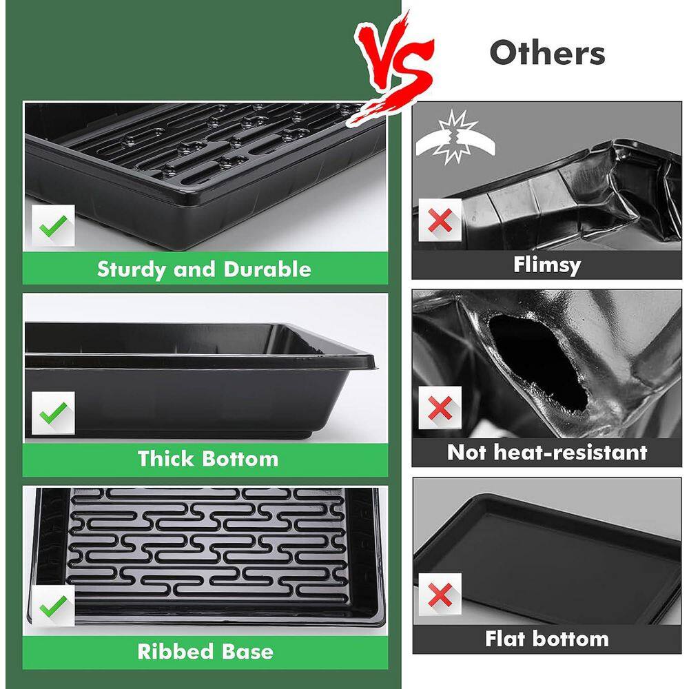 10-Pack Plant Growing Trays Reusable Durable Plastic No Holes Microgreens Seed Starter Transplant Flats - Hercitys