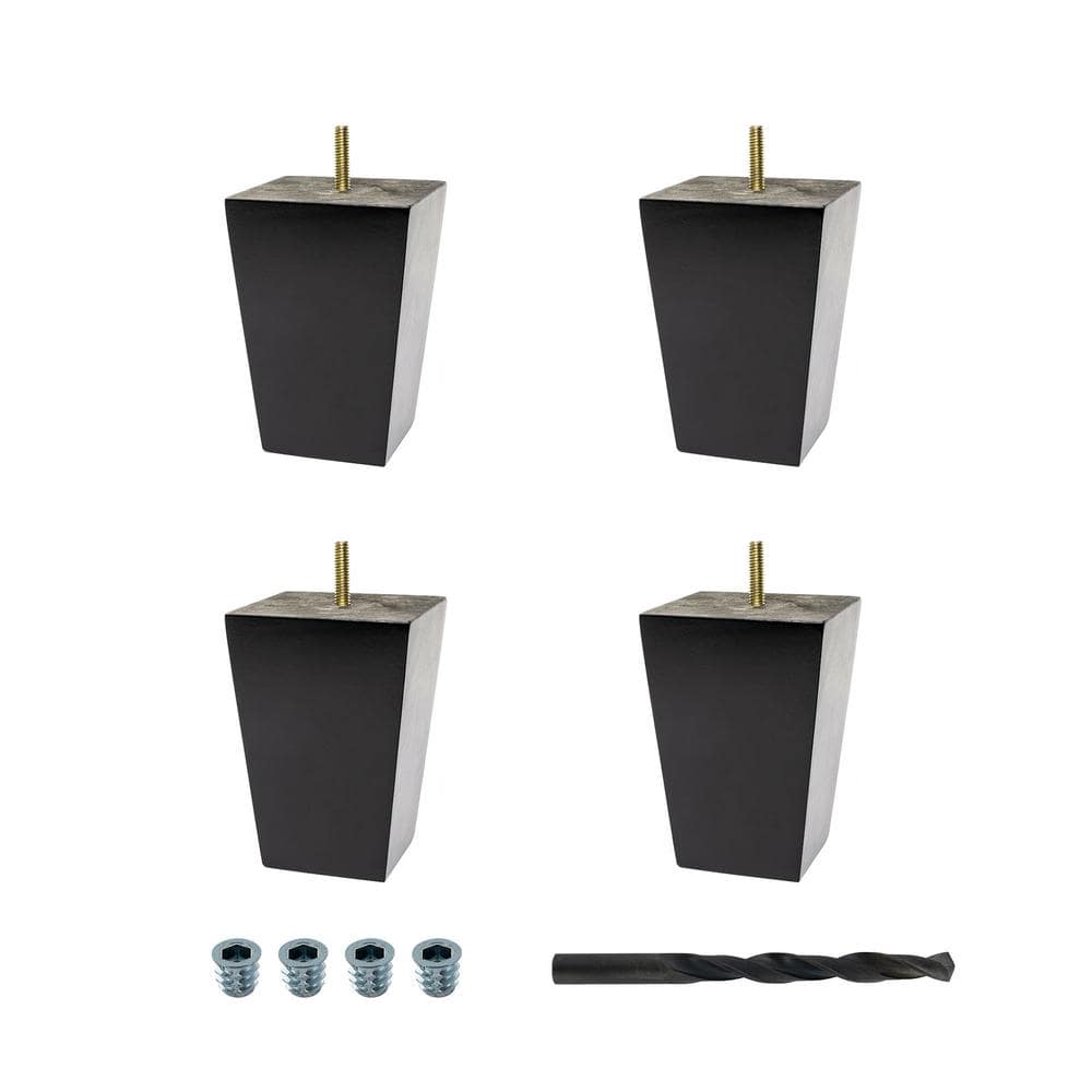 5 in. x 3-3/4 in. Stained Espresso Solid Hardwood Square Bun Foot (4-Pack) - Hercitys