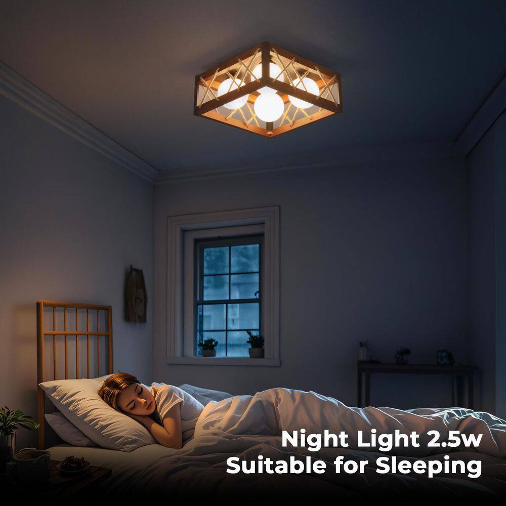 16 in. 25-Watt Farmhouse Rustic Square Wood Dimmable LED Flush Mount Ceiling Light with Acrylic Shatterproof Shade - Hercitys