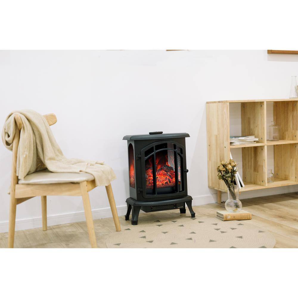 19 in. Freestanding Electric Fireplace in Black with Infrared Remote - Hercitys