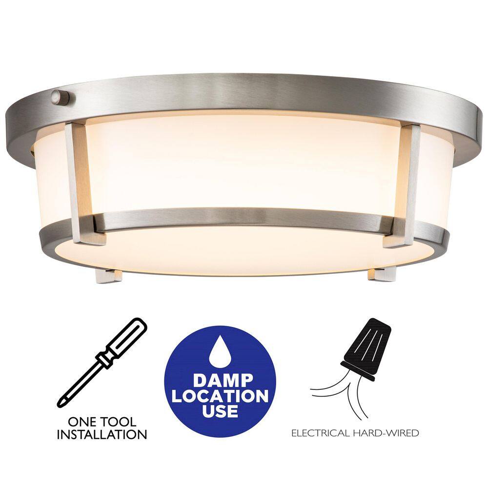 13 in. 1-Light Brushed Nickel Dimmable 20-Watt LED Flush Mount with Acrylic Shade - Hercitys