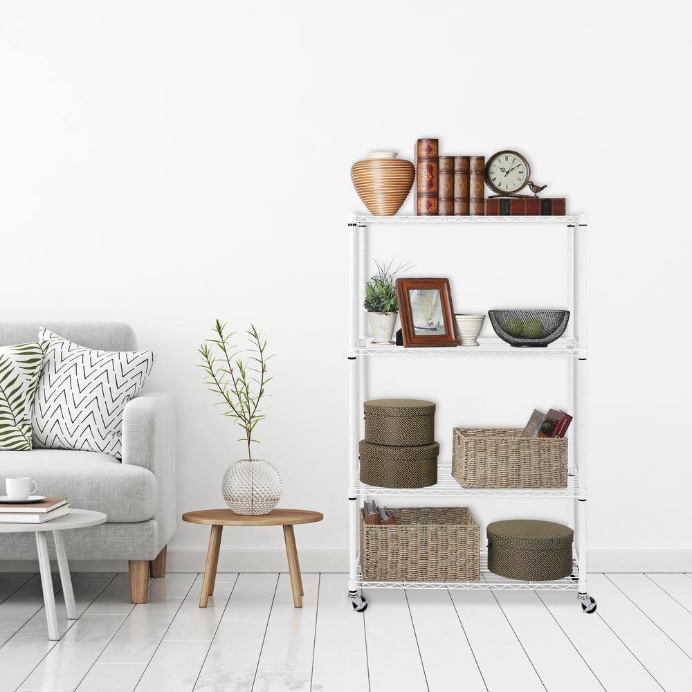 4-Tier Steel Wire Shelving System in White (36 in. W x 14 in. D x 56.5 in. H) - Hercitys