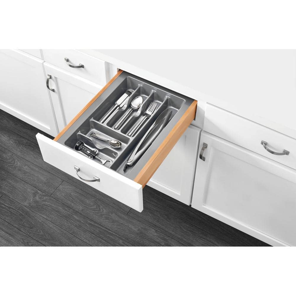 2.375 in. H x 14.25 in. W x 21.25 in. D Medium Glossy Silver Cutlery Tray Drawer Insert - Hercitys