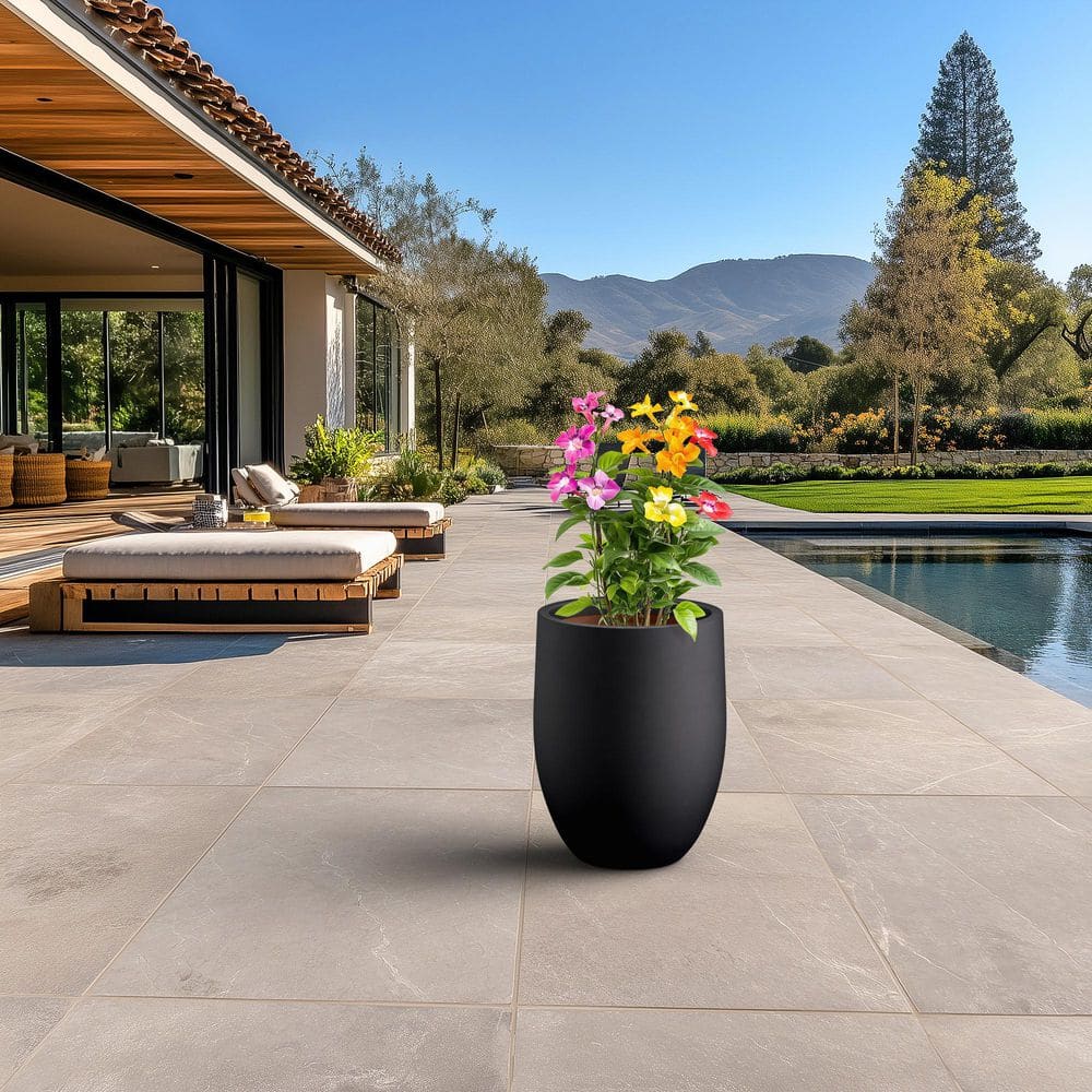 17 in. Large Charcoal Gray(Premium Inner) Concrete Round Planter / Pot with Drainage Holes - Hercitys