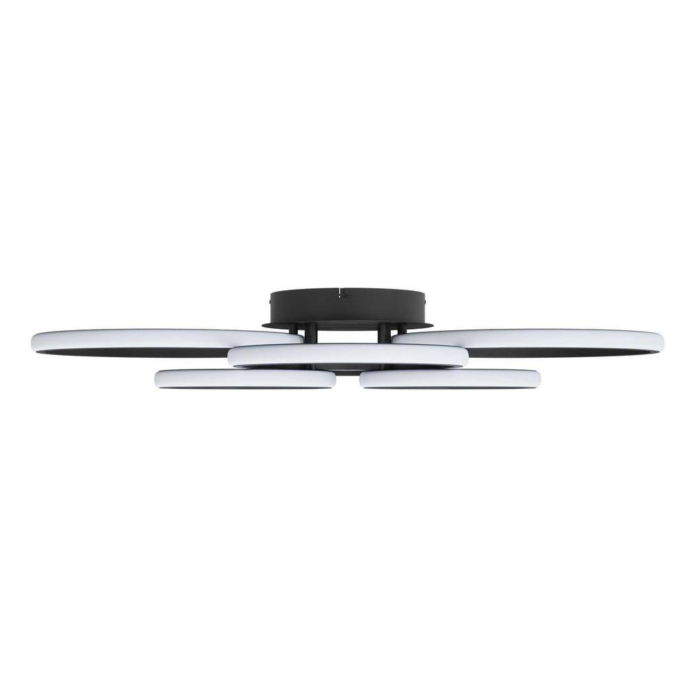31.49 in. 6-Light Modern Black 40-Watt Integrated LED Flush Mount 6-Rings Circle Close to Ceiling Light - Hercitys
