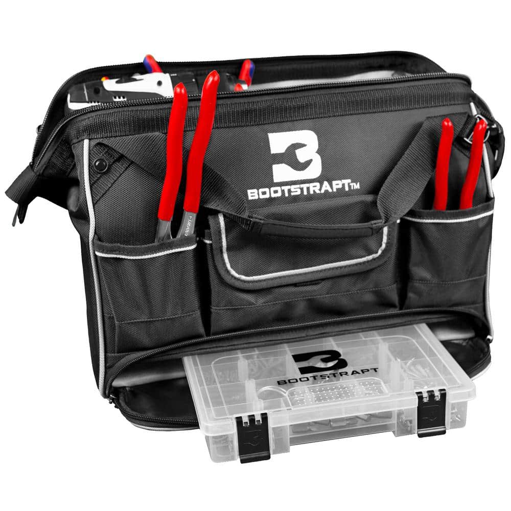 16 in. Large Mouth Tool Bag with Integrated Parts Bin Compartment - Hercitys